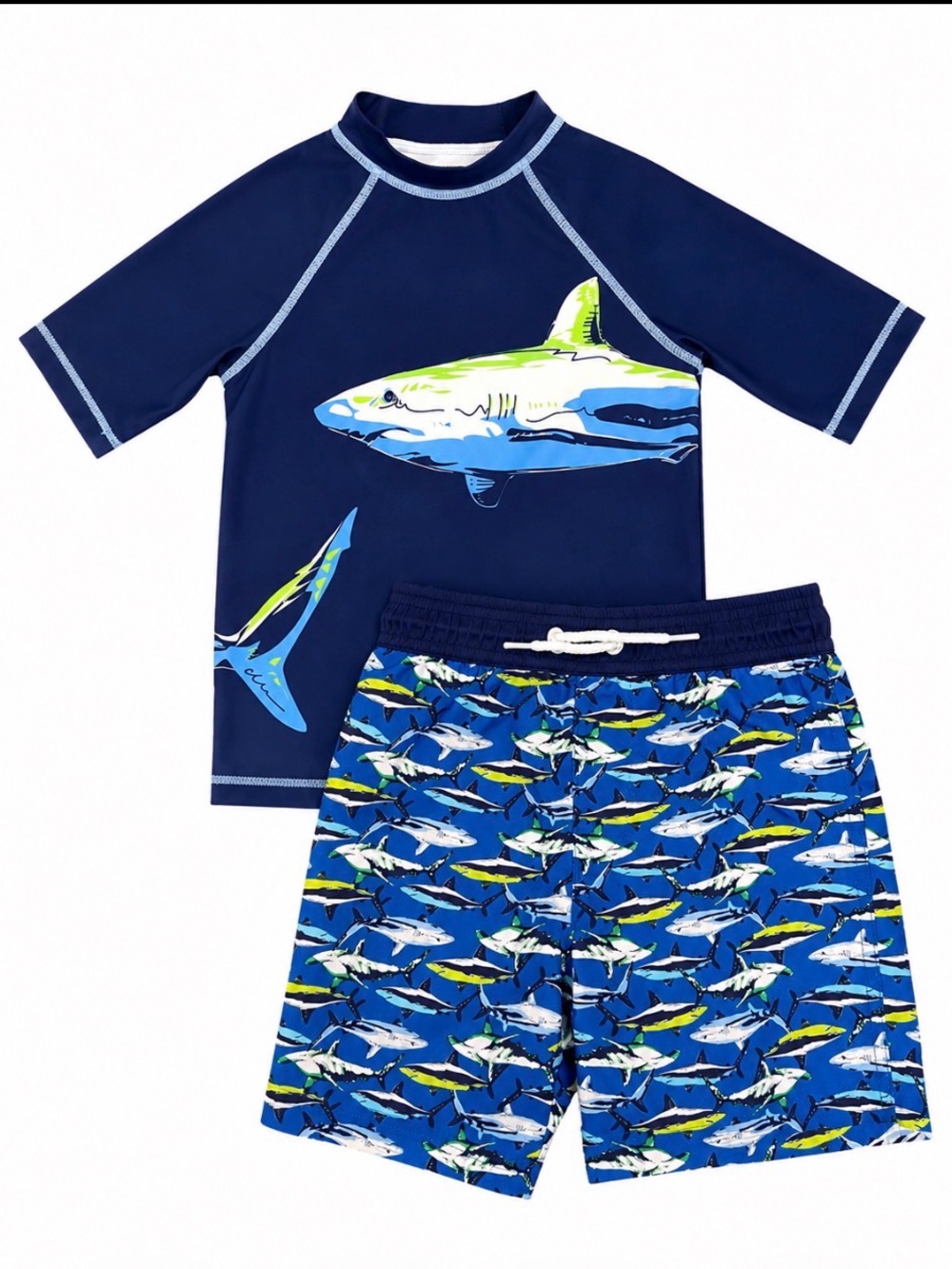 Panama Jack Navy Shark Rash Guard Swim Set - Size 4  EUC